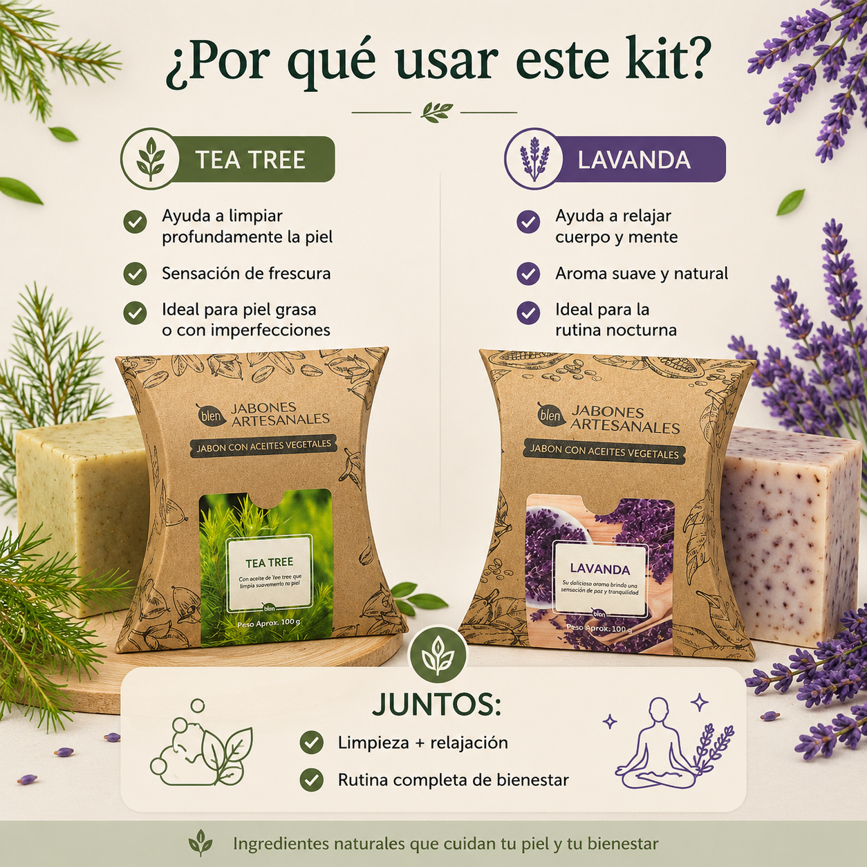 Kit Jabones Artesanales Tea Tree + Lavanda